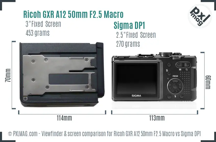 Ricoh GXR A12 50mm F2.5 Macro vs Sigma DP1 Screen and Viewfinder comparison