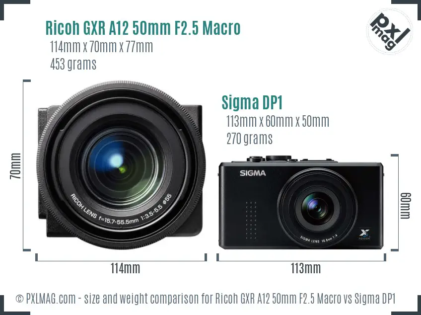 Ricoh GXR A12 50mm F2.5 Macro vs Sigma DP1 size comparison