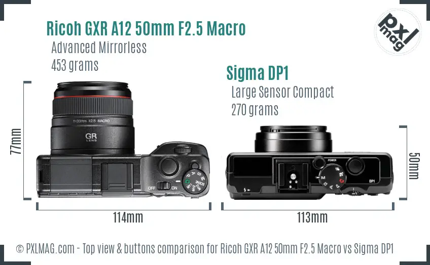 Ricoh GXR A12 50mm F2.5 Macro vs Sigma DP1 top view buttons comparison