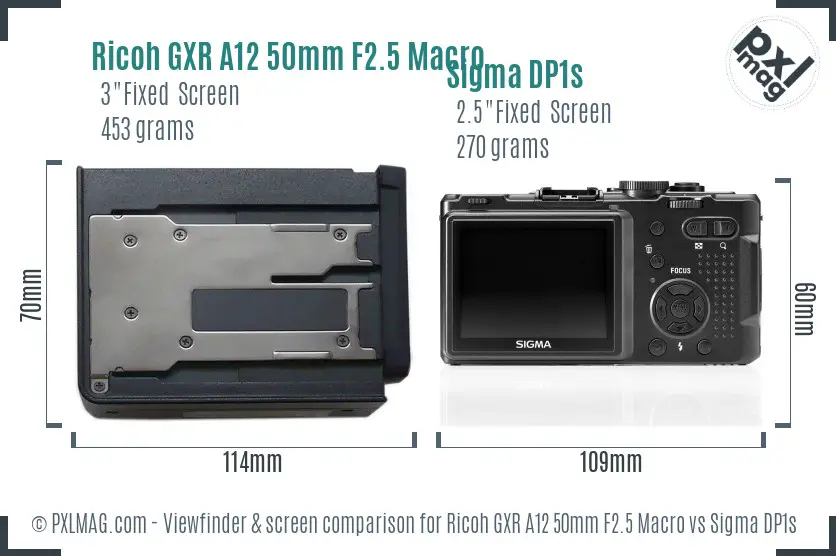 Ricoh GXR A12 50mm F2.5 Macro vs Sigma DP1s Screen and Viewfinder comparison