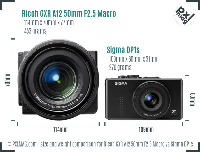 Ricoh GXR A12 50mm F2.5 Macro vs Sigma DP1s size comparison