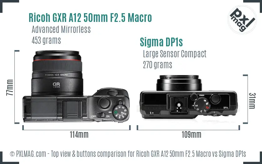 Ricoh GXR A12 50mm F2.5 Macro vs Sigma DP1s top view buttons comparison