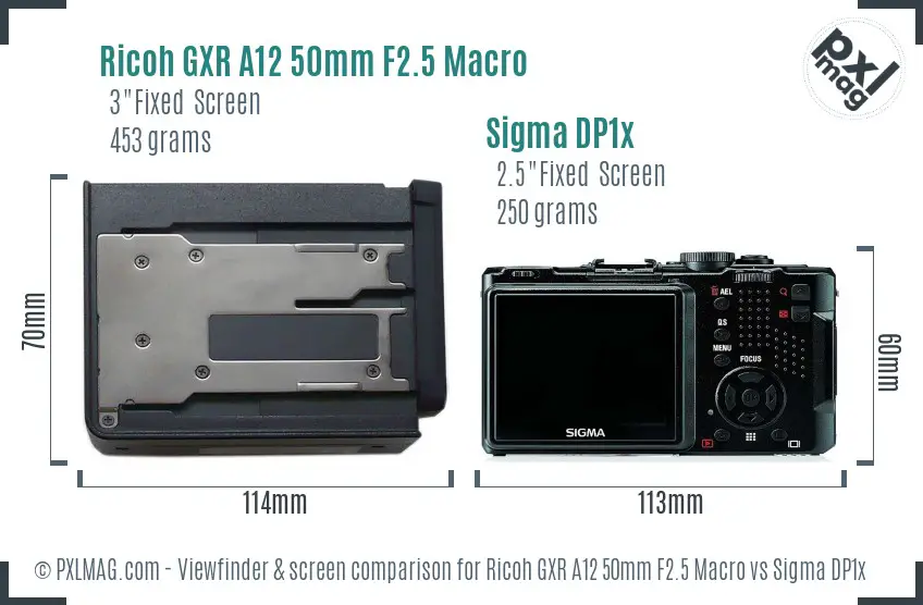 Ricoh GXR A12 50mm F2.5 Macro vs Sigma DP1x Screen and Viewfinder comparison
