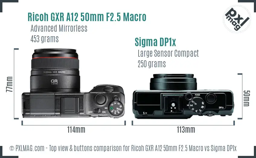 Ricoh GXR A12 50mm F2.5 Macro vs Sigma DP1x top view buttons comparison