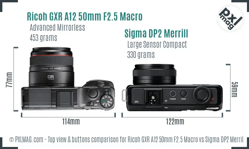 Ricoh GXR A12 50mm F2.5 Macro vs Sigma DP2 Merrill top view buttons comparison