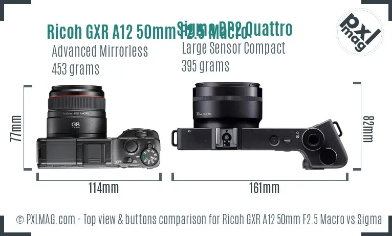 Ricoh GXR A12 50mm F2.5 Macro vs Sigma DP2 Quattro top view buttons comparison