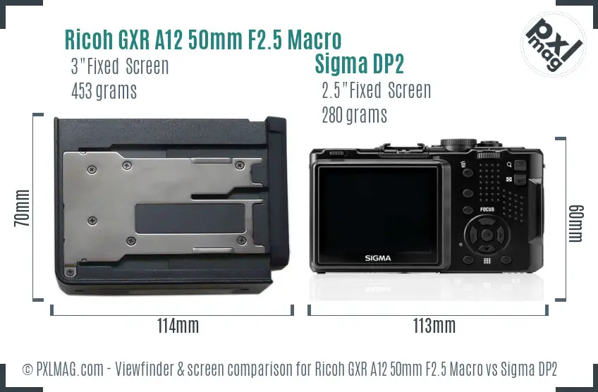 Ricoh GXR A12 50mm F2.5 Macro vs Sigma DP2 Screen and Viewfinder comparison