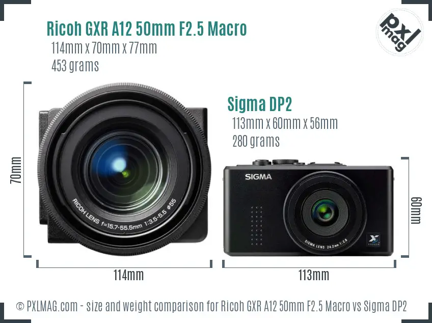 Ricoh GXR A12 50mm F2.5 Macro vs Sigma DP2 size comparison