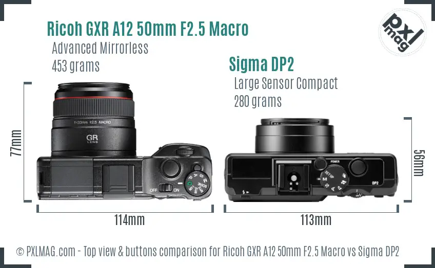 Ricoh GXR A12 50mm F2.5 Macro vs Sigma DP2 top view buttons comparison