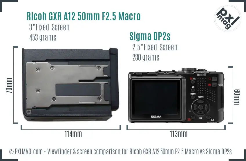 Ricoh GXR A12 50mm F2.5 Macro vs Sigma DP2s Screen and Viewfinder comparison
