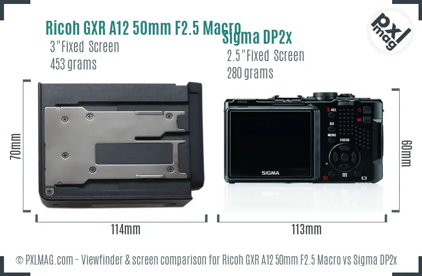 Ricoh GXR A12 50mm F2.5 Macro vs Sigma DP2x Screen and Viewfinder comparison
