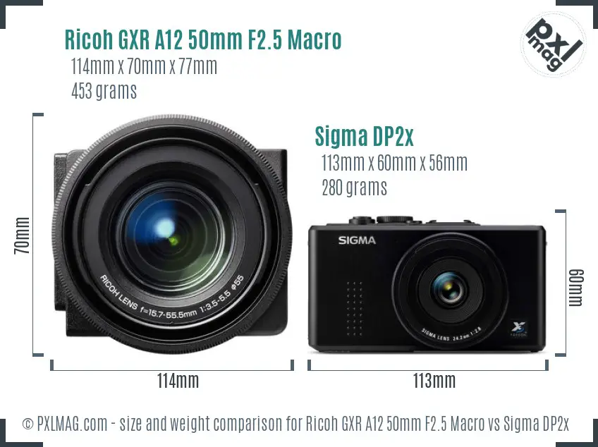 Ricoh GXR A12 50mm F2.5 Macro vs Sigma DP2x size comparison