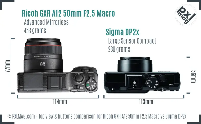 Ricoh GXR A12 50mm F2.5 Macro vs Sigma DP2x top view buttons comparison