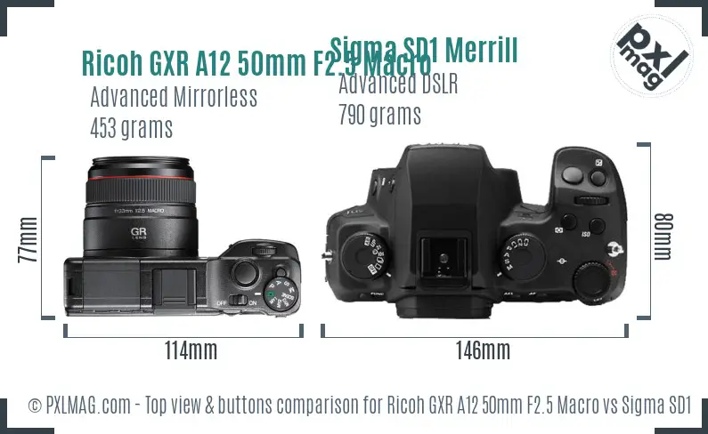 Ricoh GXR A12 50mm F2.5 Macro vs Sigma SD1 Merrill top view buttons comparison