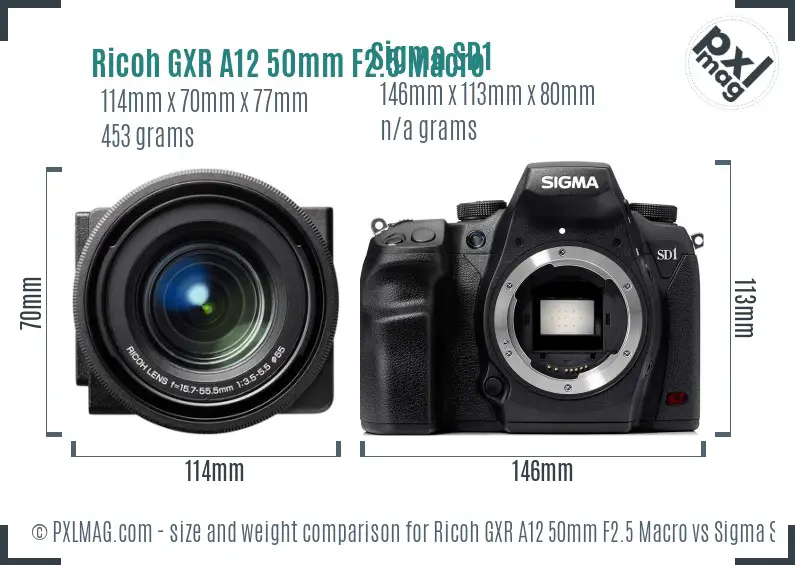 Ricoh GXR A12 50mm F2.5 Macro vs Sigma SD1 size comparison