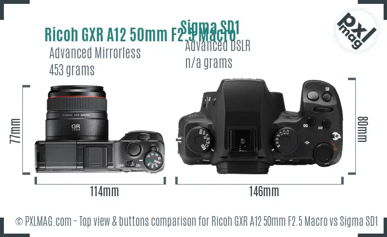 Ricoh GXR A12 50mm F2.5 Macro vs Sigma SD1 top view buttons comparison