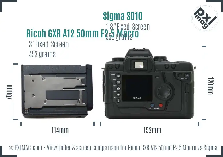 Ricoh GXR A12 50mm F2.5 Macro vs Sigma SD10 Screen and Viewfinder comparison