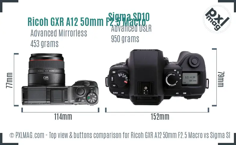 Ricoh GXR A12 50mm F2.5 Macro vs Sigma SD10 top view buttons comparison
