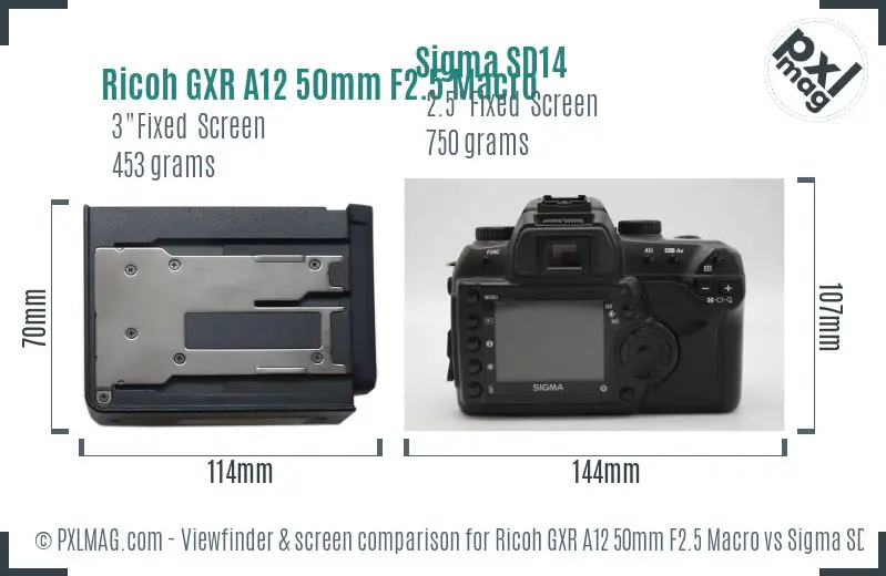 Ricoh GXR A12 50mm F2.5 Macro vs Sigma SD14 Screen and Viewfinder comparison