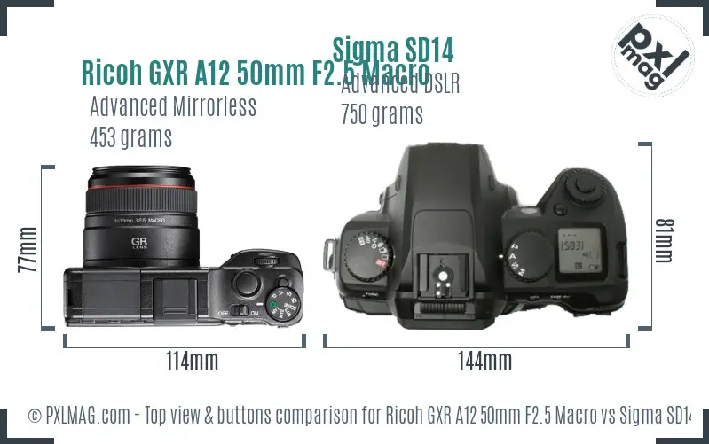 Ricoh GXR A12 50mm F2.5 Macro vs Sigma SD14 top view buttons comparison