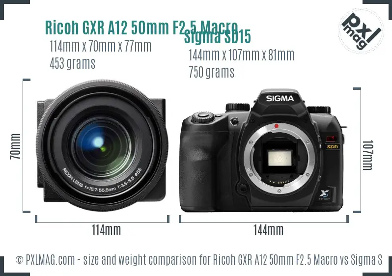 Ricoh GXR A12 50mm F2.5 Macro vs Sigma SD15 size comparison