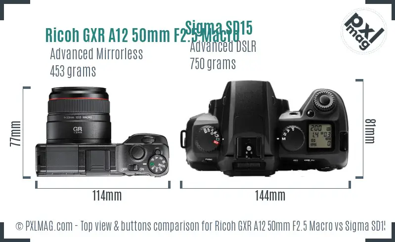 Ricoh GXR A12 50mm F2.5 Macro vs Sigma SD15 top view buttons comparison
