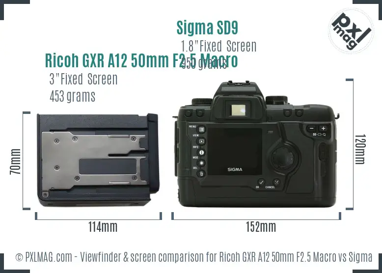 Ricoh GXR A12 50mm F2.5 Macro vs Sigma SD9 Screen and Viewfinder comparison