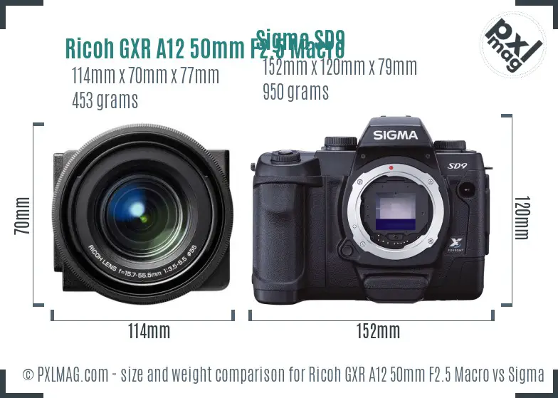 Ricoh GXR A12 50mm F2.5 Macro vs Sigma SD9 size comparison