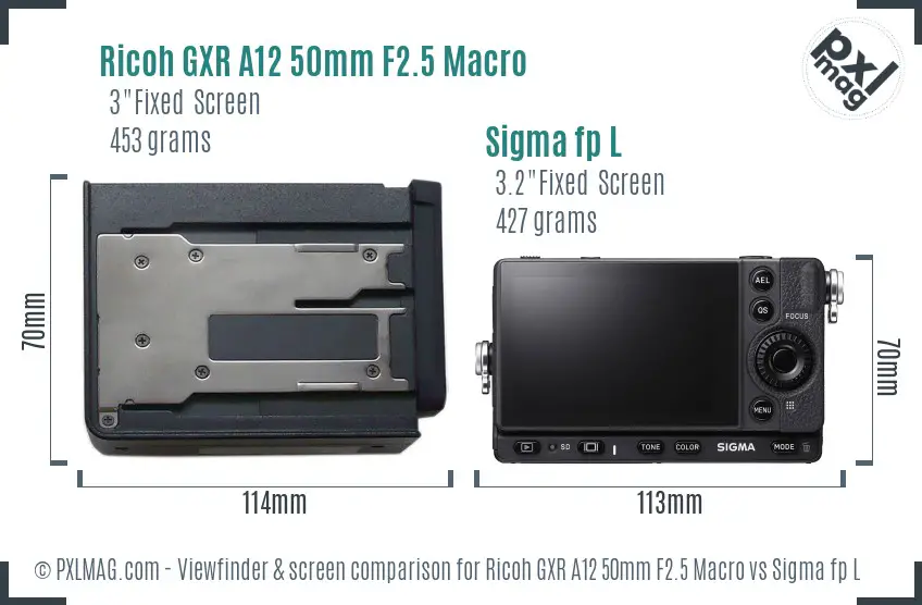 Ricoh GXR A12 50mm F2.5 Macro vs Sigma fp L Screen and Viewfinder comparison