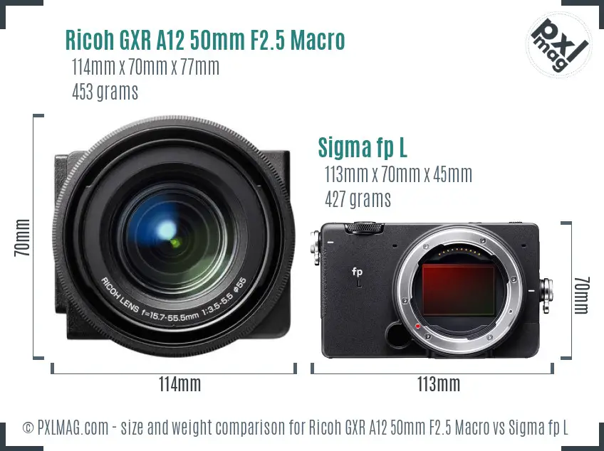 Ricoh GXR A12 50mm F2.5 Macro vs Sigma fp L size comparison