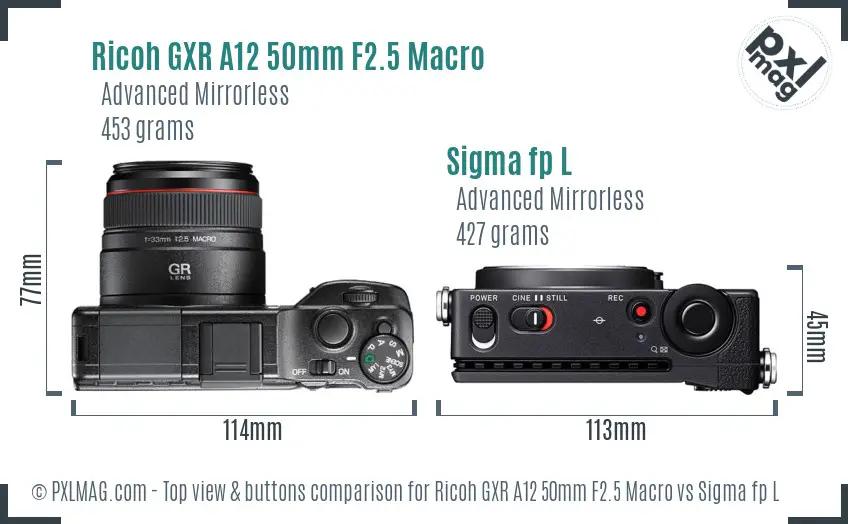 Ricoh GXR A12 50mm F2.5 Macro vs Sigma fp L top view buttons comparison