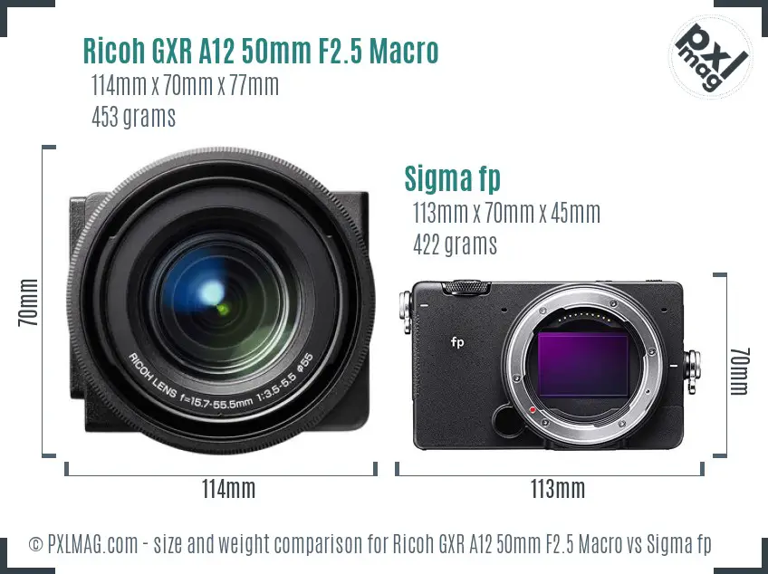Ricoh GXR A12 50mm F2.5 Macro vs Sigma fp size comparison