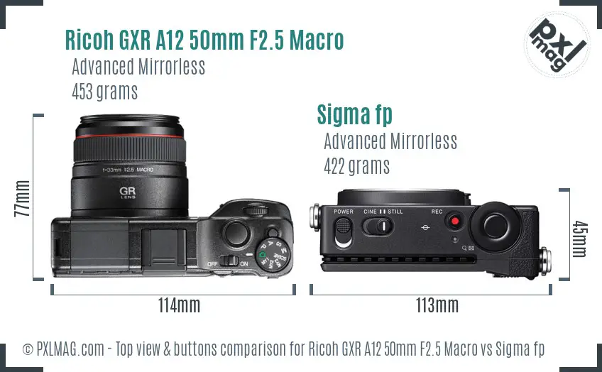 Ricoh GXR A12 50mm F2.5 Macro vs Sigma fp top view buttons comparison