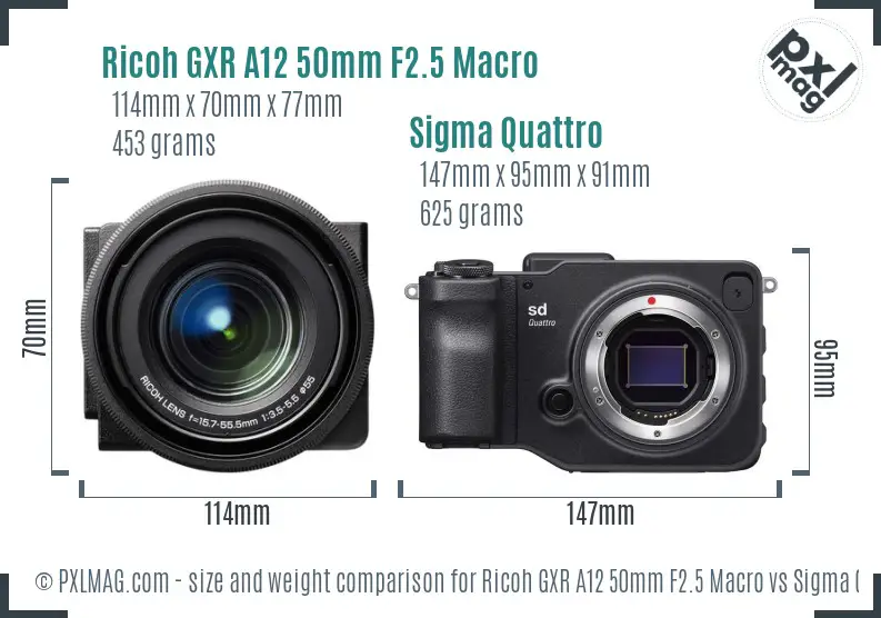 Ricoh GXR A12 50mm F2.5 Macro vs Sigma Quattro size comparison