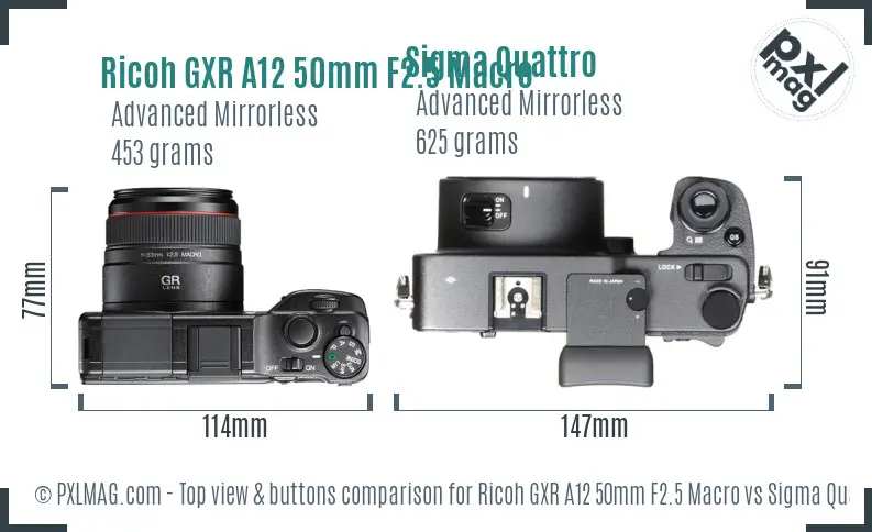 Ricoh GXR A12 50mm F2.5 Macro vs Sigma Quattro top view buttons comparison