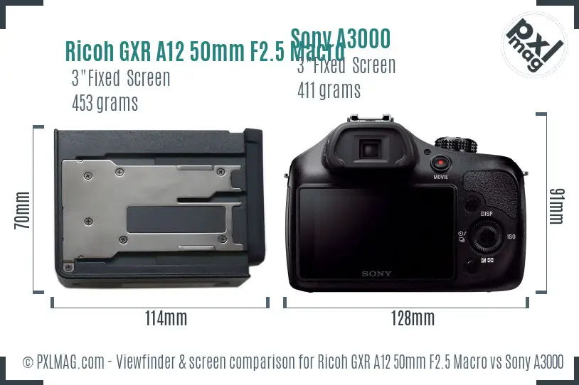 Ricoh GXR A12 50mm F2.5 Macro vs Sony A3000 Screen and Viewfinder comparison