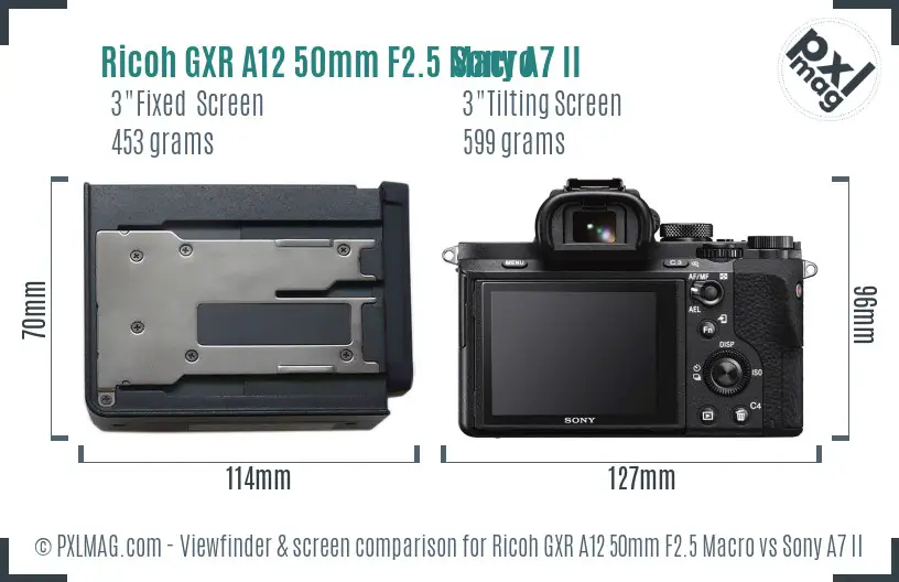 Ricoh GXR A12 50mm F2.5 Macro vs Sony A7 II Screen and Viewfinder comparison