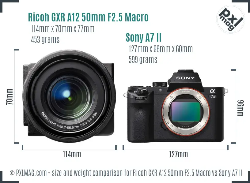 Ricoh GXR A12 50mm F2.5 Macro vs Sony A7 II size comparison