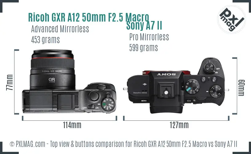 Ricoh GXR A12 50mm F2.5 Macro vs Sony A7 II top view buttons comparison