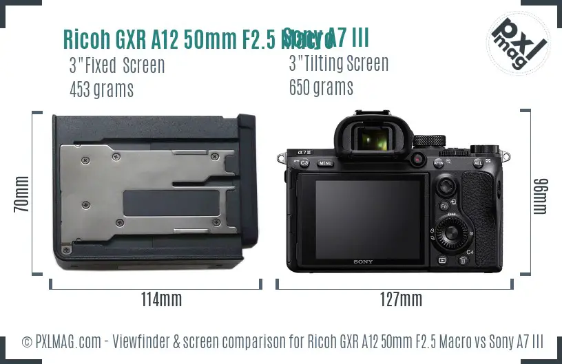 Ricoh GXR A12 50mm F2.5 Macro vs Sony A7 III Screen and Viewfinder comparison