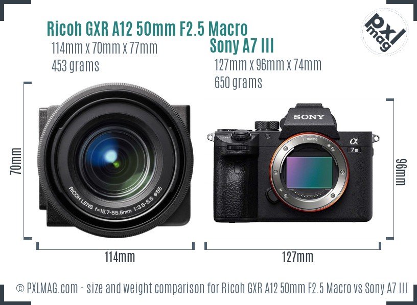 Ricoh GXR A12 50mm F2.5 Macro vs Sony A7 III size comparison