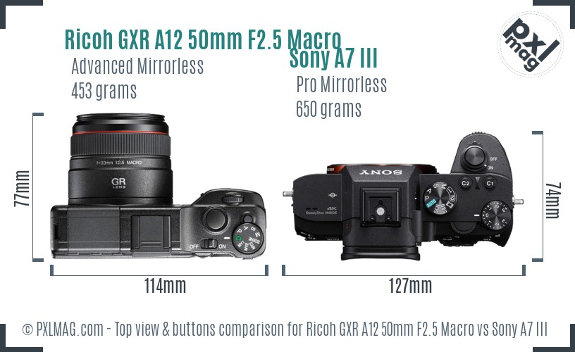 Ricoh GXR A12 50mm F2.5 Macro vs Sony A7 III top view buttons comparison
