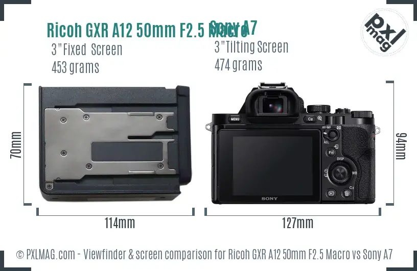 Ricoh GXR A12 50mm F2.5 Macro vs Sony A7 Screen and Viewfinder comparison