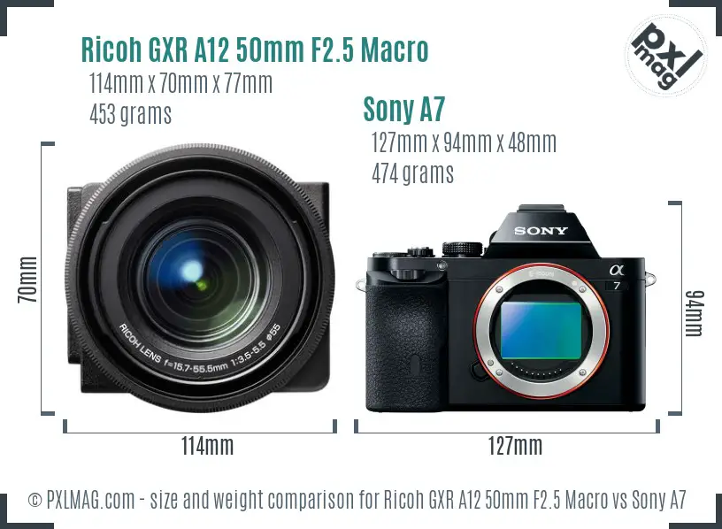 Ricoh GXR A12 50mm F2.5 Macro vs Sony A7 size comparison