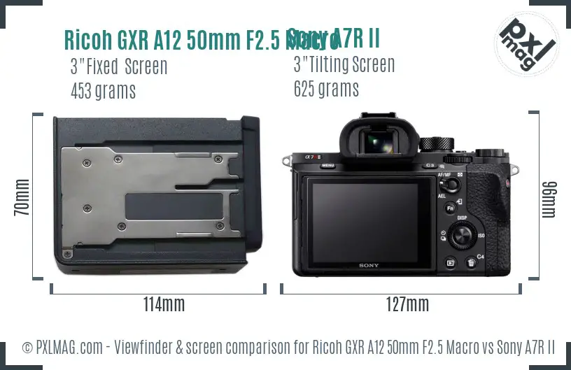 Ricoh GXR A12 50mm F2.5 Macro vs Sony A7R II Screen and Viewfinder comparison