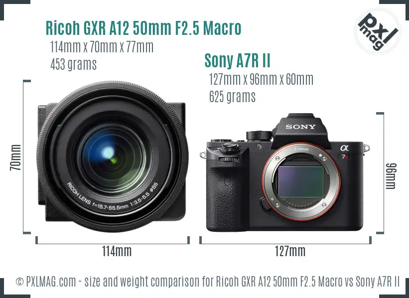 Ricoh GXR A12 50mm F2.5 Macro vs Sony A7R II size comparison