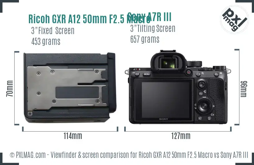 Ricoh GXR A12 50mm F2.5 Macro vs Sony A7R III Screen and Viewfinder comparison