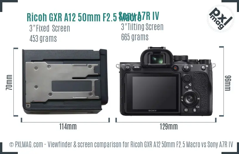 Ricoh GXR A12 50mm F2.5 Macro vs Sony A7R IV Screen and Viewfinder comparison