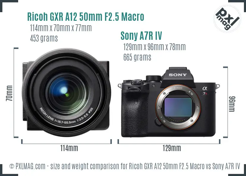 Ricoh GXR A12 50mm F2.5 Macro vs Sony A7R IV size comparison