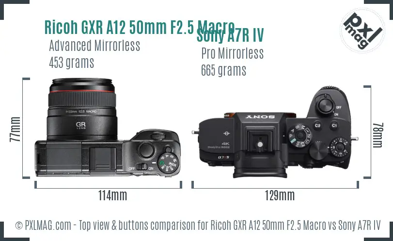 Ricoh GXR A12 50mm F2.5 Macro vs Sony A7R IV top view buttons comparison